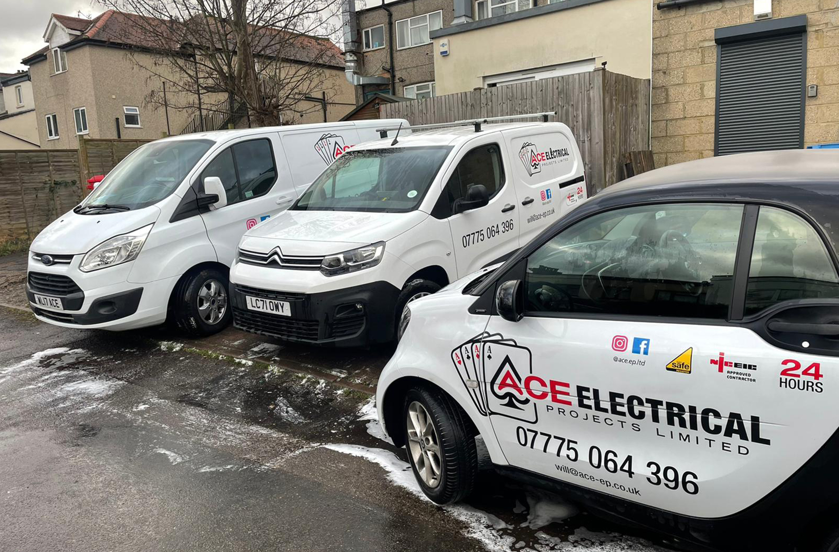Ace Electrical Projects fleet of vans in South London